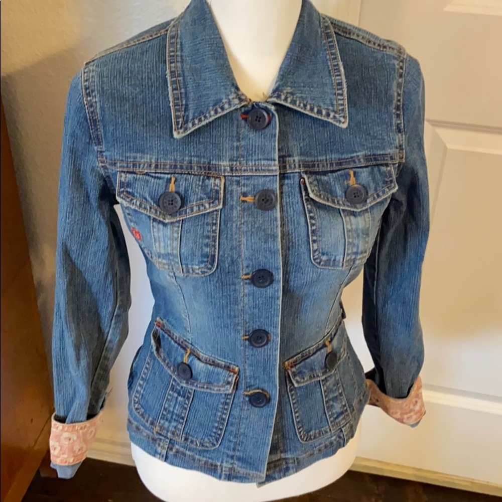 Plugg fitted distressed denim jacket small
